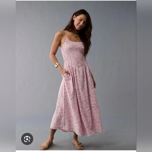 American Eagle Outfitters Pink Floral Smocked Maxi Dress